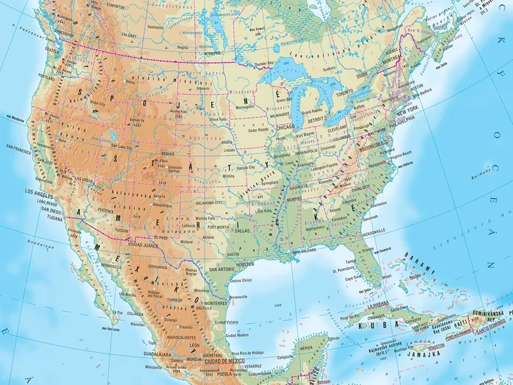 Severná Amerika – všeobecná mapa